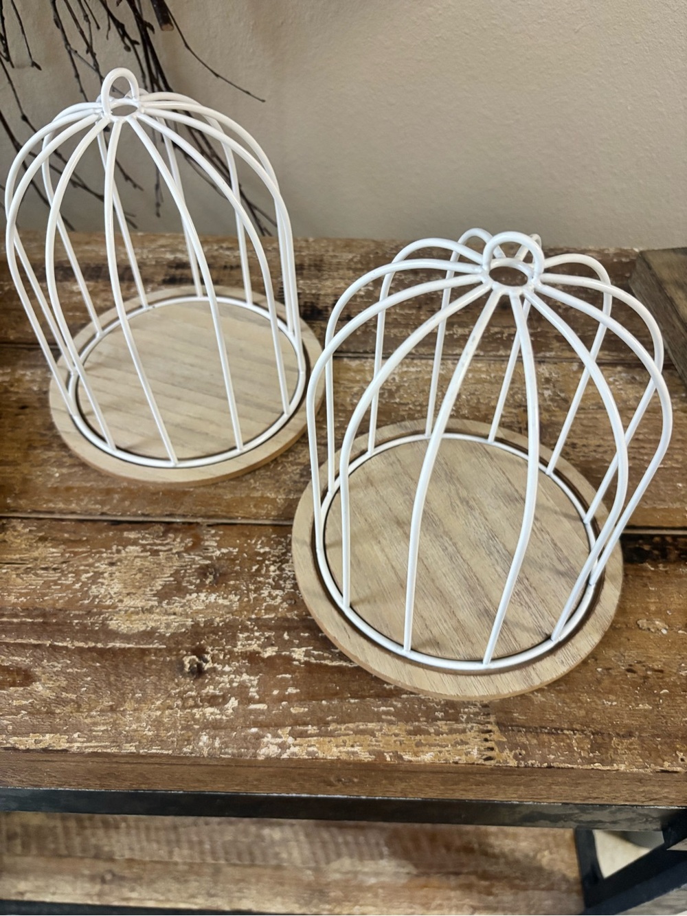 Target Bullseye Playground White Wire Birdcage Cloche Pair With Wood Bases